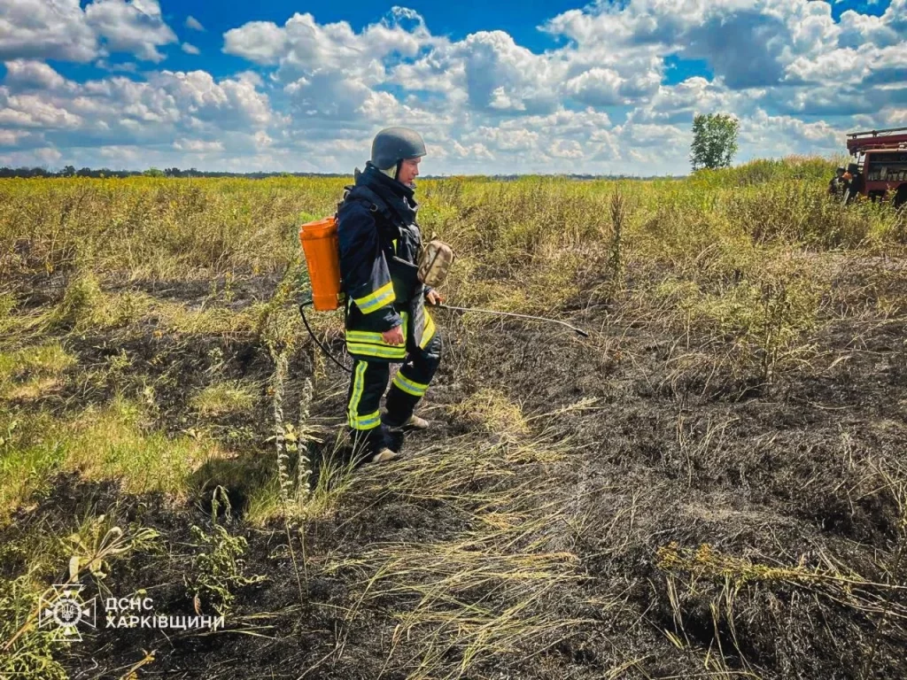 поля горіли на Харківщині через атаки БпЛА