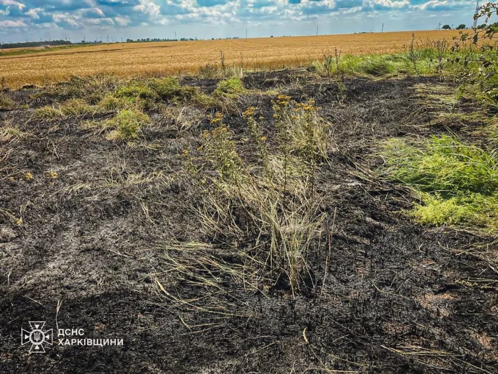 поля горіли на Харківщині через атаки БпЛА